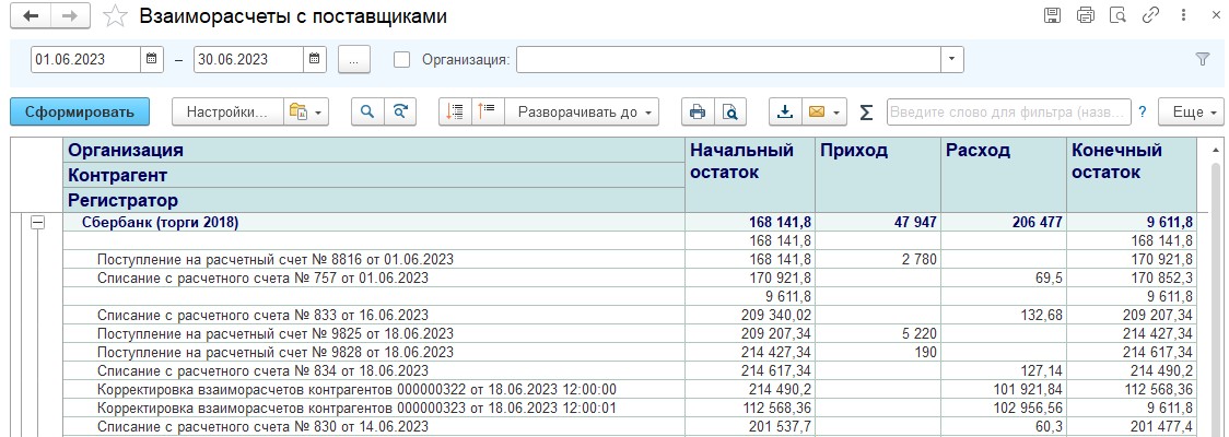 Взаиморасчеты с поставщиками