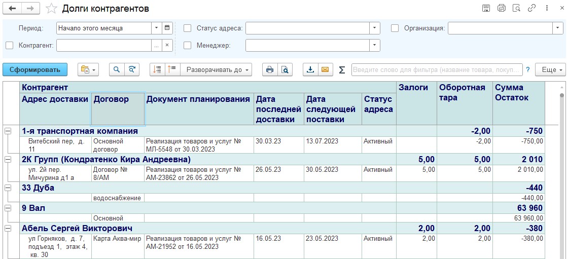 Долги контрагентов