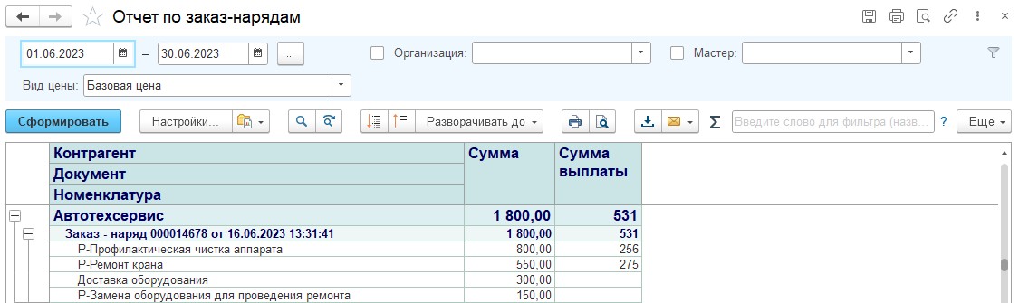 Отчет по заказ-нарядам