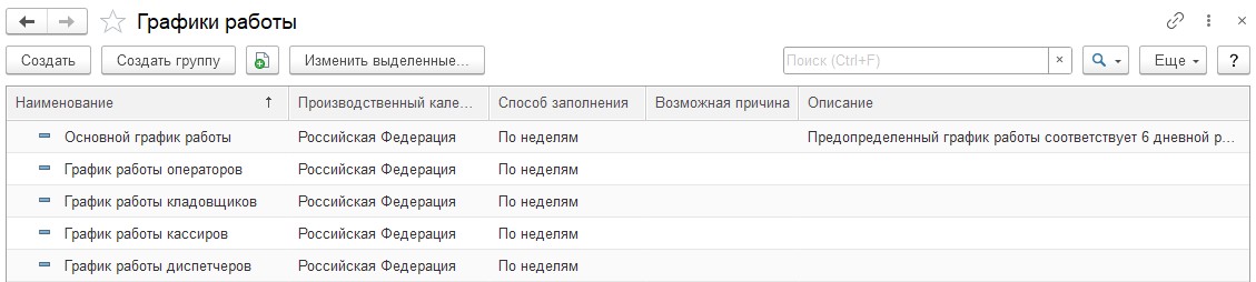 Форма списка графики работы